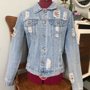 SHEIN Light Blue Distressed Jean Jacket